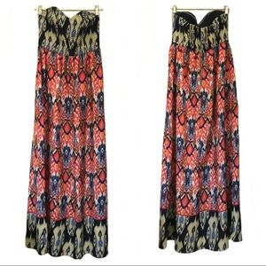 Strapless Maxi Dress Multicolor Southwestern Sz S